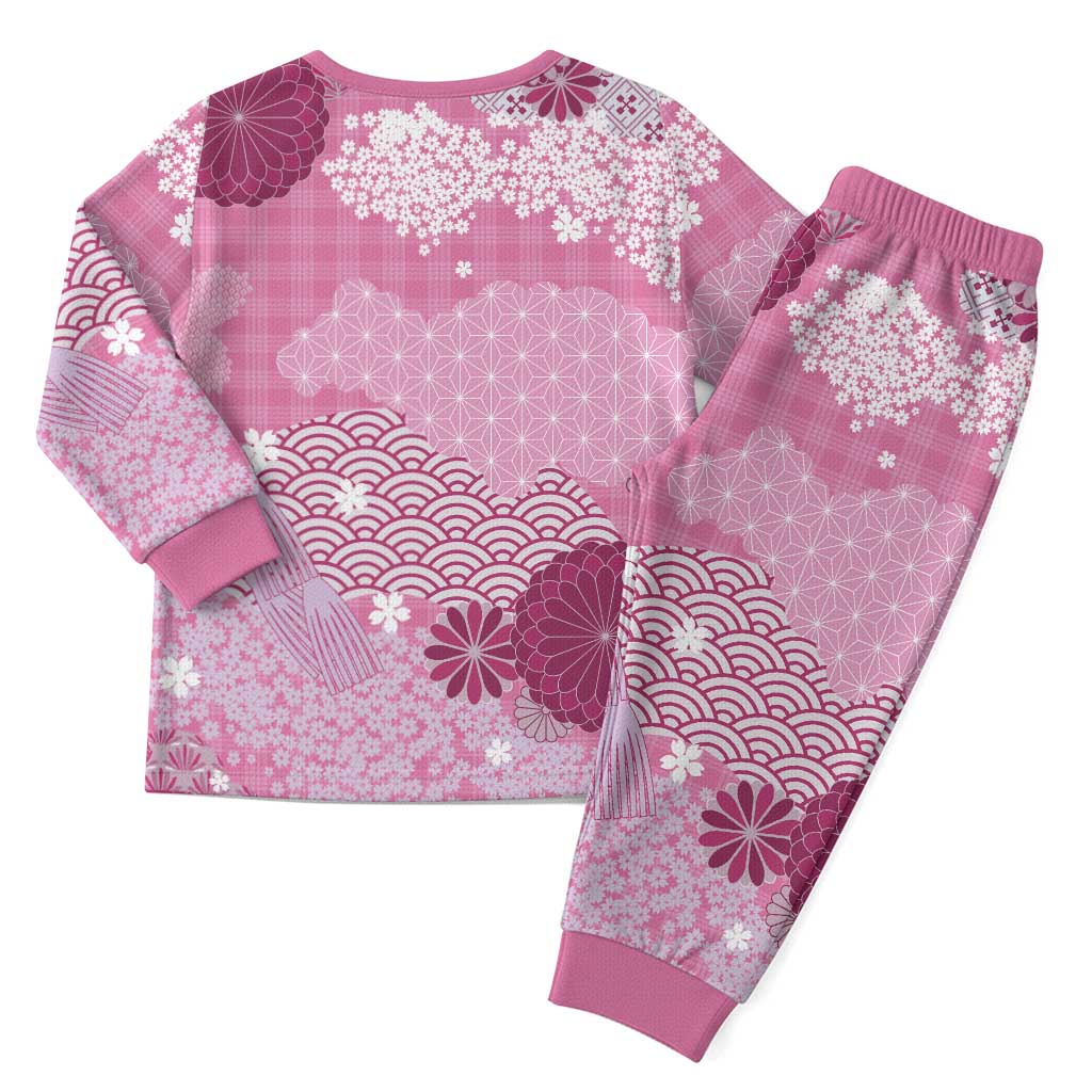 Pink Palaka Japanese Patterns Christmas Pajama Set Asanoha Seigaiha Sakura Motif - Polynesian Pride