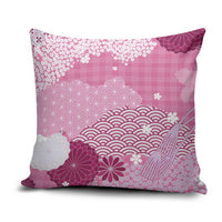 Pink Palaka Japanese Patterns Pillow Cover Asanoha Seigaiha Sakura Motif - Polynesian Pride