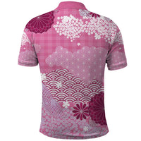 Pink Palaka Japanese Patterns Polo Shirt Asanoha Seigaiha Sakura Motif - Polynesian Pride