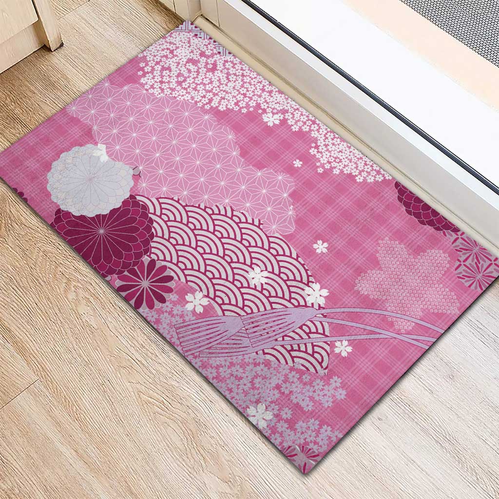 Pink Palaka Japanese Patterns Rubber Doormat Asanoha Seigaiha Sakura Motif LT14 - Polynesian Pride