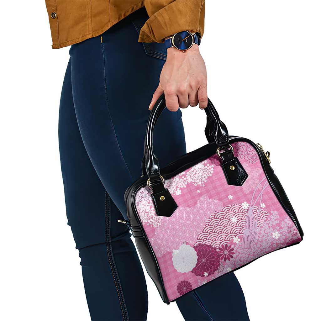 Pink Palaka Japanese Patterns Shoulder Handbag Asanoha Seigaiha Sakura Motif - Polynesian Pride