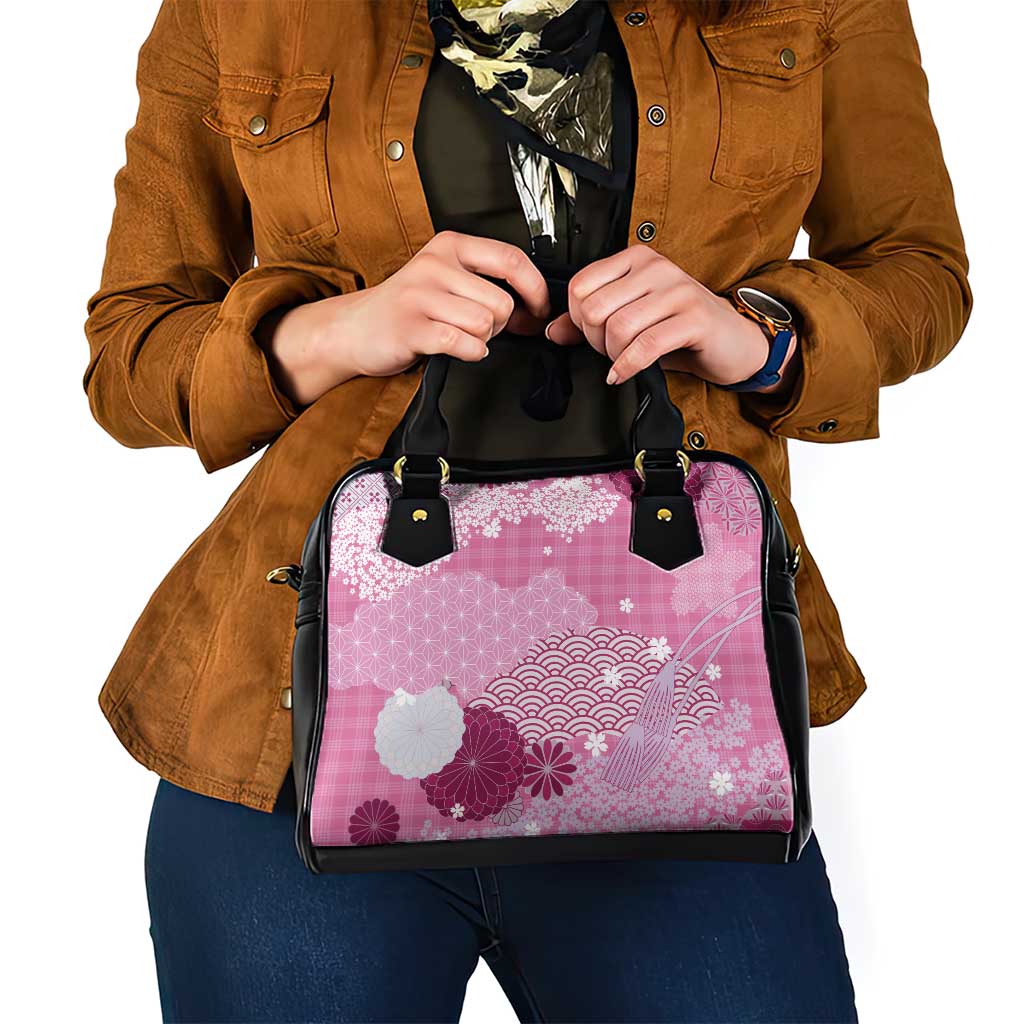 Pink Palaka Japanese Patterns Shoulder Handbag Asanoha Seigaiha Sakura Motif - Polynesian Pride