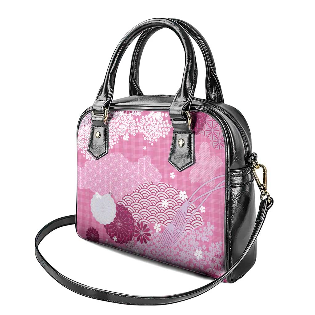 Pink Palaka Japanese Patterns Shoulder Handbag Asanoha Seigaiha Sakura Motif - Polynesian Pride