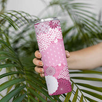 Pink Palaka Japanese Patterns Skinny Tumbler Asanoha Seigaiha Sakura Motif - Polynesian Pride