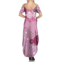 Pink Palaka Japanese Patterns Summer Maxi Dress Asanoha Seigaiha Sakura Motif - Polynesian Pride