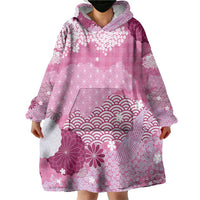 Pink Palaka Japanese Patterns Wearable Blanket Hoodie Asanoha Seigaiha Sakura Motif LT14 - Polynesian Pride