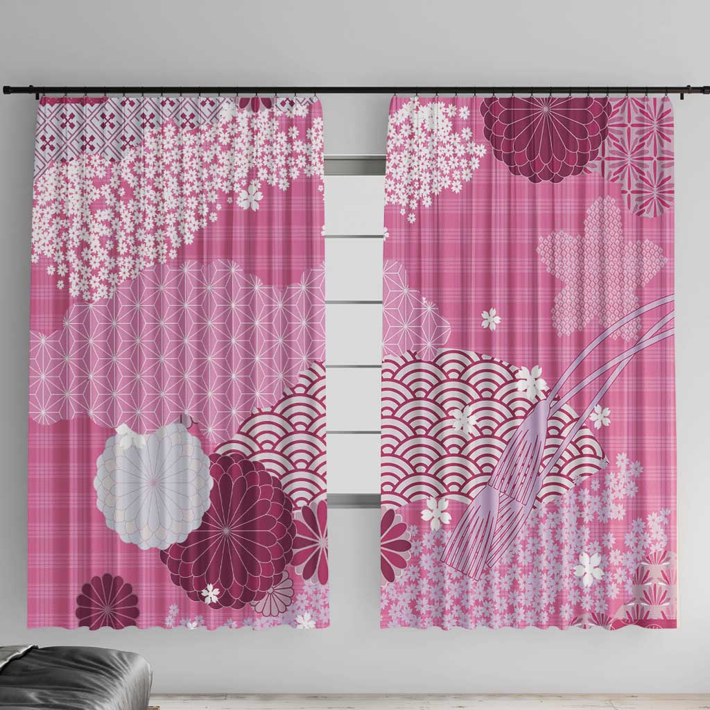 Pink Palaka Japanese Patterns Window Curtain Asanoha Seigaiha Sakura Motif LT14 With Hooks Pink - Polynesian Pride