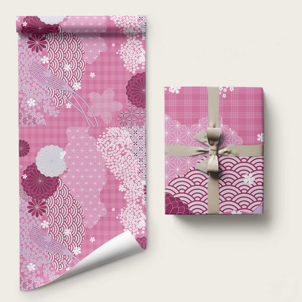 Pink Palaka Japanese Patterns Wrapping Paper Asanoha Seigaiha Sakura Motif LT14 58" × 23" Pink - Polynesian Pride