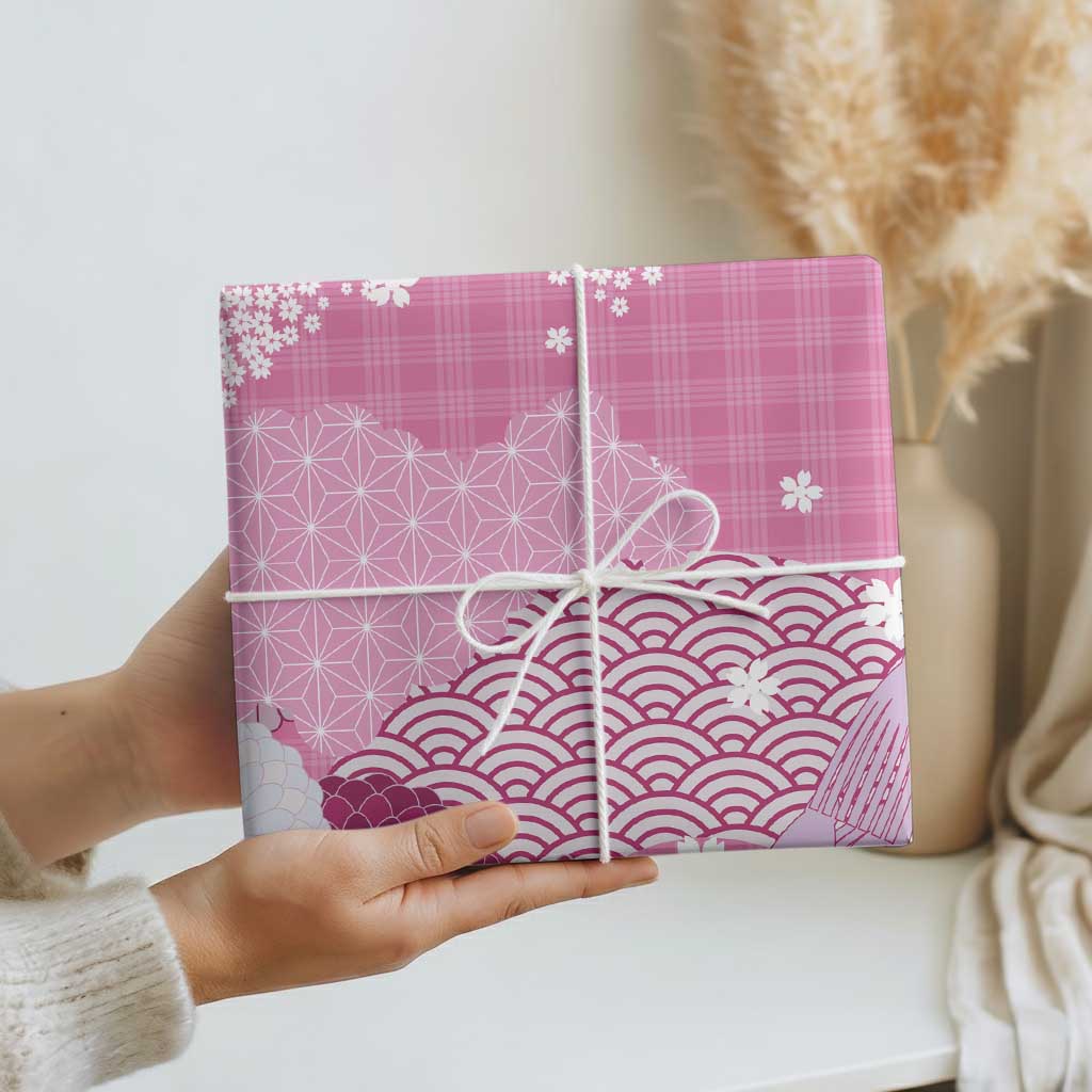 Pink Palaka Japanese Patterns Wrapping Paper Asanoha Seigaiha Sakura Motif - Polynesian Pride
