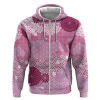 Pink Palaka Japanese Patterns Zip Hoodie Asanoha Seigaiha Sakura Motif - Polynesian Pride