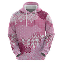 Pink Palaka Japanese Patterns Zip Hoodie Asanoha Seigaiha Sakura Motif - Polynesian Pride