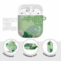 Green Palaka Japanese Patterns AirPods Case Asanoha Seigaiha Sakura Motif - Polynesian Pride
