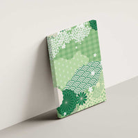 Green Palaka Japanese Patterns Canvas Wall Art Asanoha Seigaiha Sakura Motif LT14 - Polynesian Pride