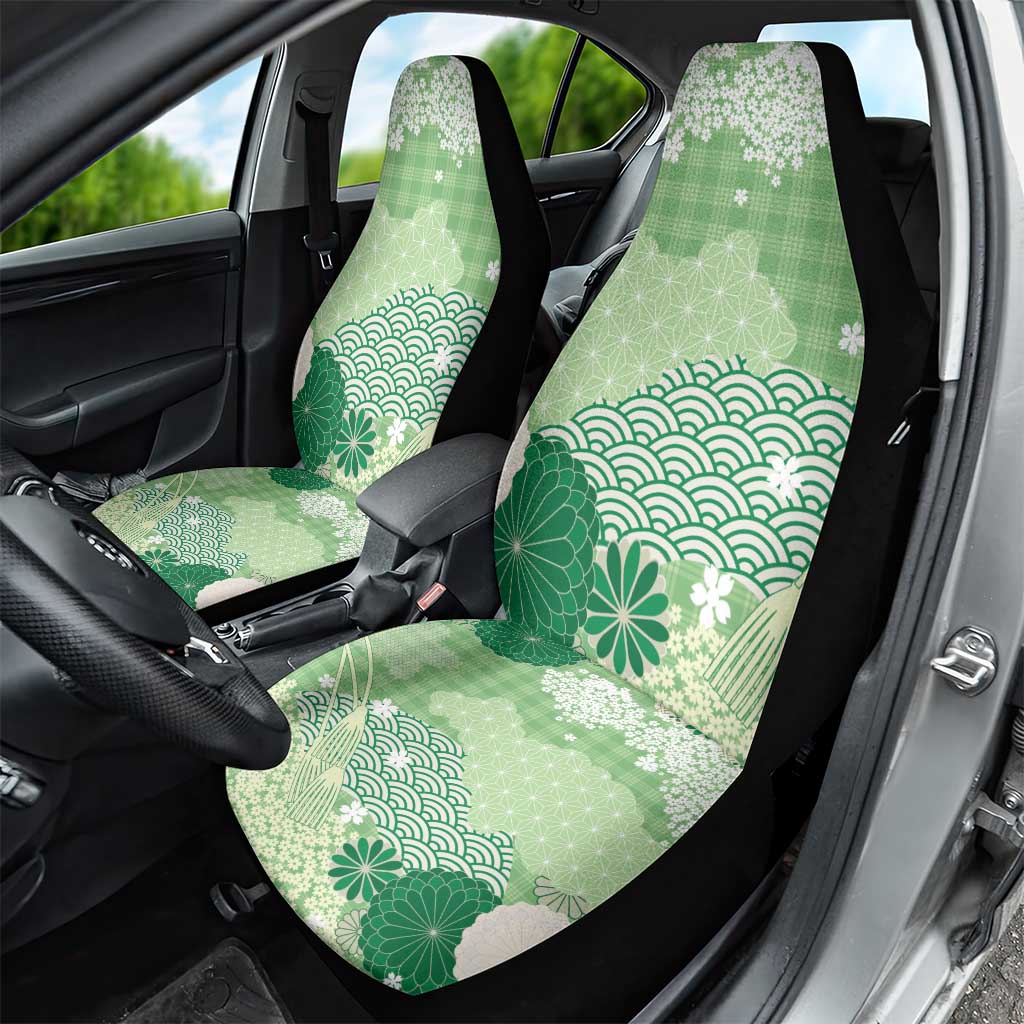 Green Palaka Japanese Patterns Car Seat Cover Asanoha Seigaiha Sakura Motif - Polynesian Pride