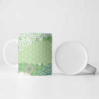 Green Palaka Japanese Patterns Ceramic Mug Asanoha Seigaiha Sakura Motif - Polynesian Pride