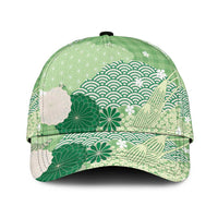Green Japanese Traditional Motifs Classic Cap Palaka With Asanoha Seigaiha Sakura - Polynesian Pride