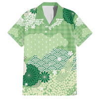 Green Palaka Japanese Patterns Family Matching Long Sleeve Bodycon Dress and Hawaiian Shirt Asanoha Seigaiha Sakura Motif - Polynesian Pride