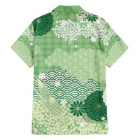 Green Palaka Japanese Patterns Family Matching Long Sleeve Bodycon Dress and Hawaiian Shirt Asanoha Seigaiha Sakura Motif - Polynesian Pride
