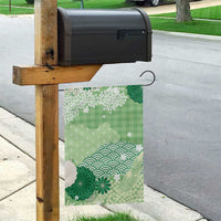 Green Palaka Japanese Patterns Garden Flag Asanoha Seigaiha Sakura Motif - Polynesian Pride