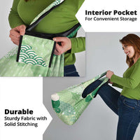Green Palaka Japanese Patterns Grocery Bag Asanoha Seigaiha Sakura Motif - Polynesian Pride