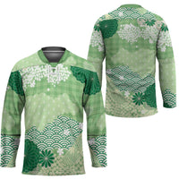 Green Palaka Japanese Patterns Hockey Jersey Asanoha Seigaiha Sakura Motif - Polynesian Pride