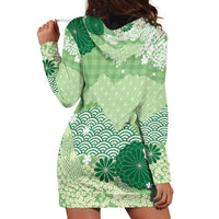 Green Palaka Japanese Patterns Hoodie Dress Asanoha Seigaiha Sakura Motif - Polynesian Pride