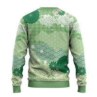 Green Palaka Japanese Patterns Ugly Christmas Sweater Asanoha Seigaiha Sakura Motif - Polynesian Pride