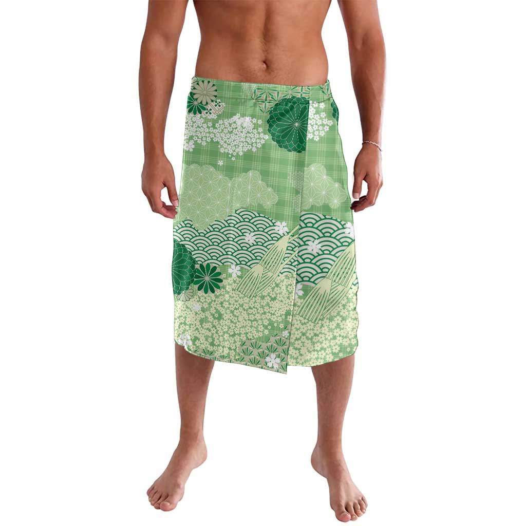 Green Palaka Japanese Patterns Lavalava Asanoha Seigaiha Sakura Motif - Polynesian Pride