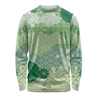 Green Palaka Japanese Patterns Long Sleeve Shirt Asanoha Seigaiha Sakura Motif LT14 Unisex Green - Polynesian Pride