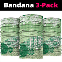 Green Palaka Japanese Patterns Neck Gaiter Asanoha Seigaiha Sakura Motif - Polynesian Pride