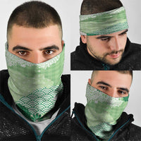 Green Palaka Japanese Patterns Neck Gaiter Asanoha Seigaiha Sakura Motif - Polynesian Pride