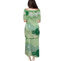 Green Palaka Japanese Patterns Puletasi Asanoha Seigaiha Sakura Motif - Polynesian Pride
