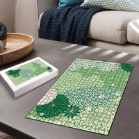 Green Palaka Japanese Patterns Puzzle Asanoha Seigaiha Sakura Motif - Polynesian Pride