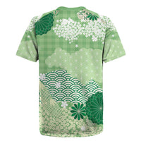 Green Palaka Japanese Patterns Rugby Jersey Asanoha Seigaiha Sakura Motif - Polynesian Pride