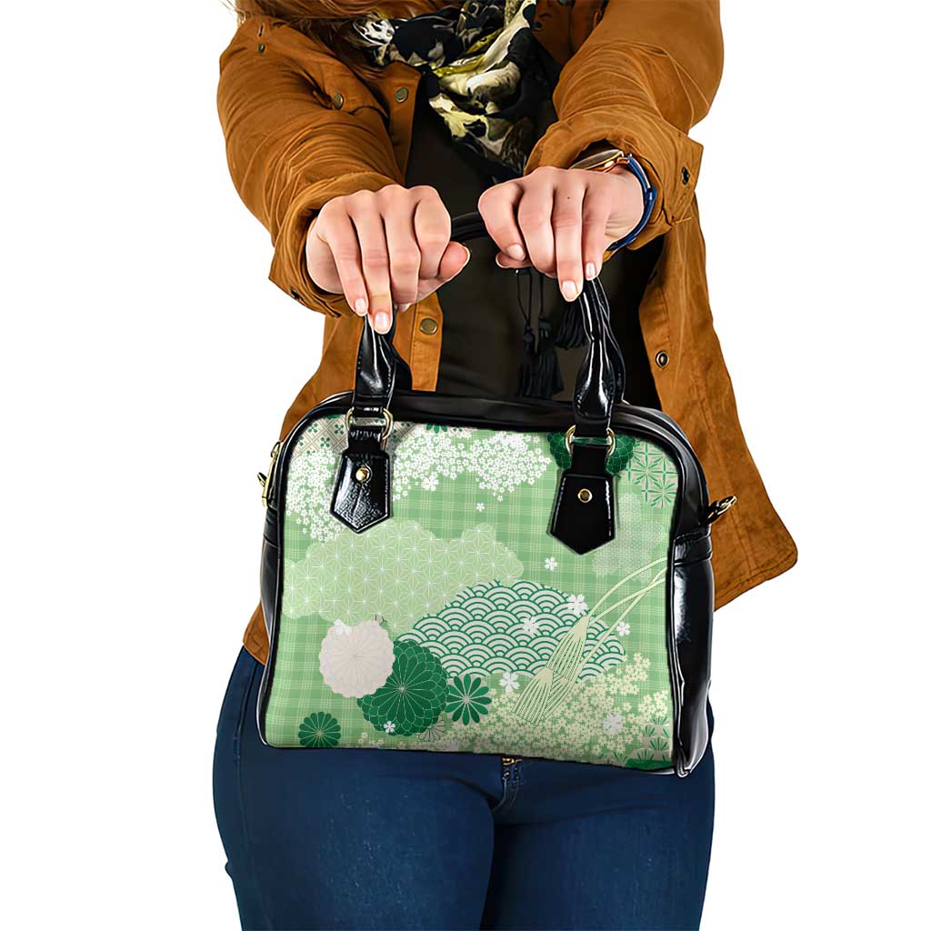 Green Palaka Japanese Patterns Shoulder Handbag Asanoha Seigaiha Sakura Motif LT14 One Size Green - Polynesian Pride