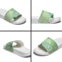Green Palaka Japanese Patterns Slide Sandals Asanoha Seigaiha Sakura Motif - Polynesian Pride