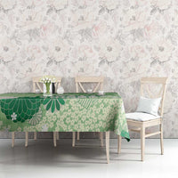Green Palaka Japanese Patterns Tablecloth Asanoha Seigaiha Sakura Motif - Polynesian Pride