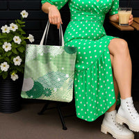 Green Palaka Japanese Patterns Tote Bag Asanoha Seigaiha Sakura Motif - Polynesian Pride