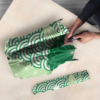 Green Palaka Japanese Patterns Umbrella Asanoha Seigaiha Sakura Motif - Polynesian Pride