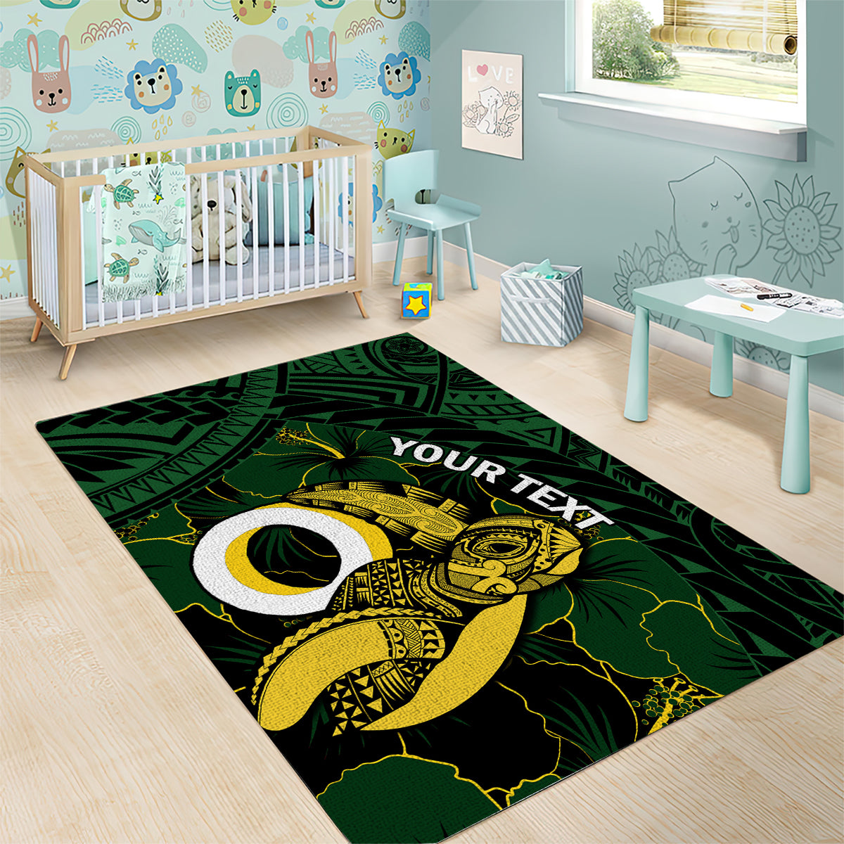 Personalised Solomon Islands Western Province Day Area Rug Sea Turtle Mix Polynesian Hibiscus Pattern LT14 - Polynesian Pride