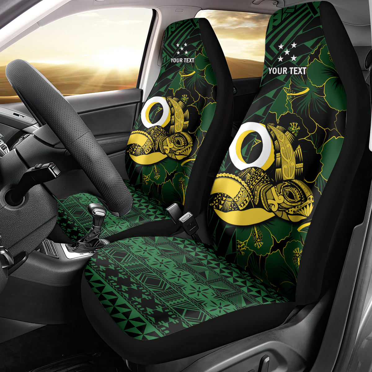 Personalised Solomon Islands Western Province Day Car Seat Cover Sea Turtle Mix Polynesian Hibiscus Pattern LT14 - Polynesian Pride