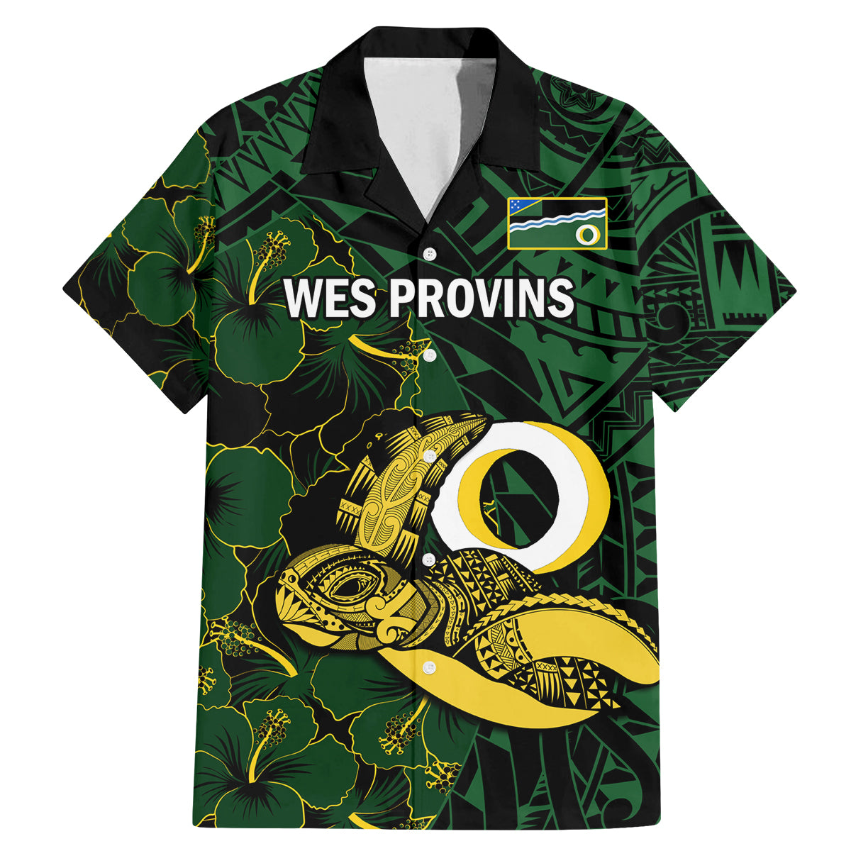 Personalised Solomon Islands Western Province Day Family Matching Mermaid Dress and Hawaiian Shirt Sea Turtle Mix Polynesian Hibiscus Pattern LT14 Dad's Shirt - Short Sleeve Green - Polynesian Pride