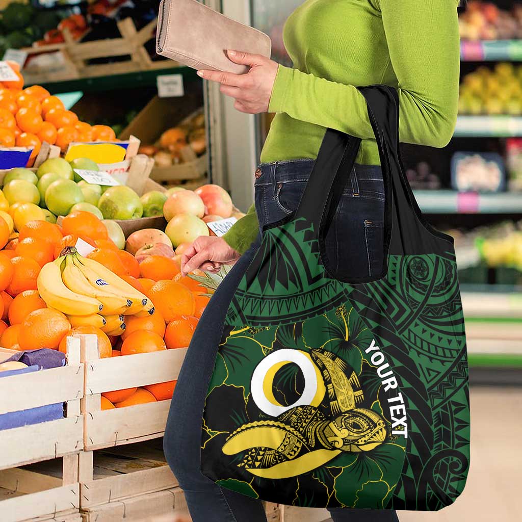 Personalised Solomon Islands Western Province Day Grocery Bag Sea Turtle Mix Polynesian Hibiscus Pattern