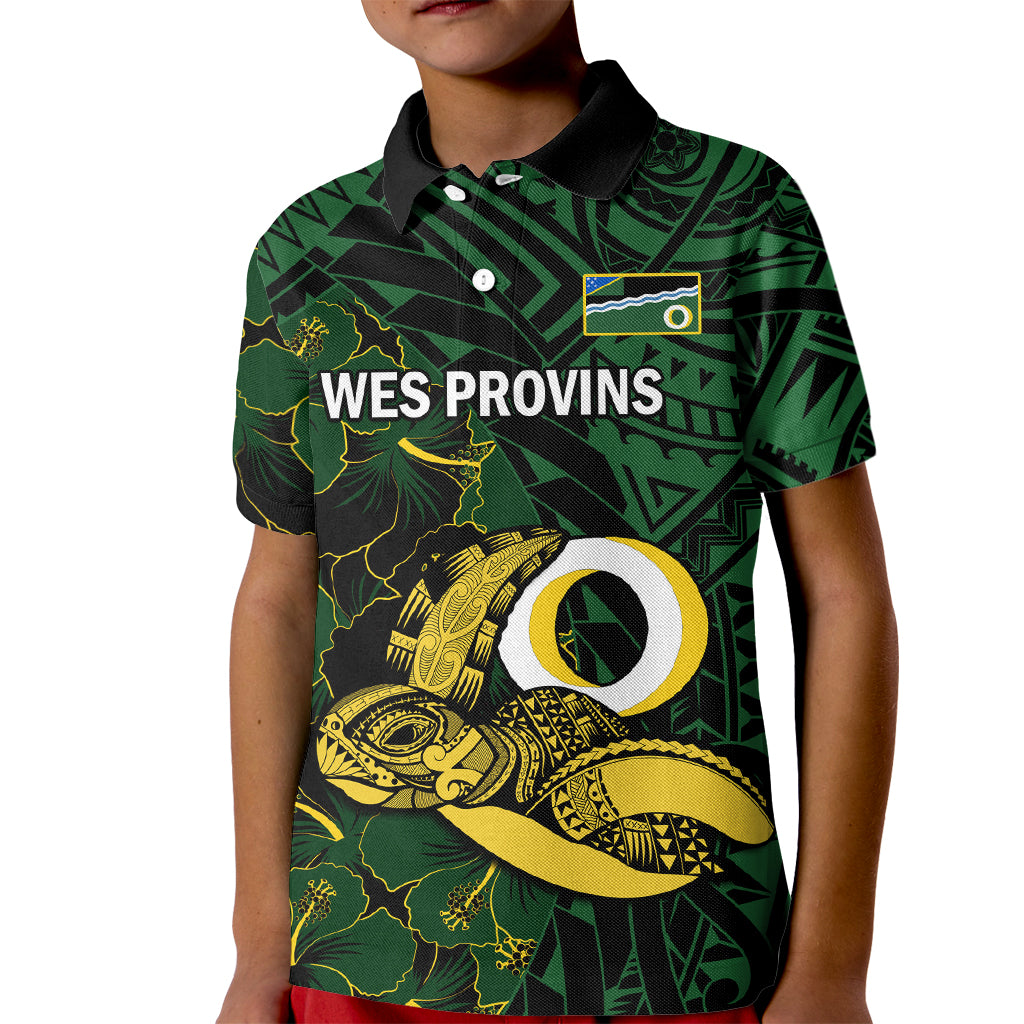 Personalised Solomon Islands Western Province Day Kid Polo Shirt Sea Turtle Mix Polynesian Hibiscus Pattern LT14 Kid Green - Polynesian Pride