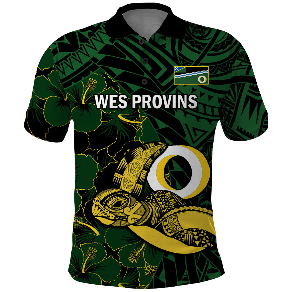 Personalised Solomon Islands Western Province Day Polo Shirt Sea Turtle Mix Polynesian Hibiscus Pattern LT14 Green - Polynesian Pride