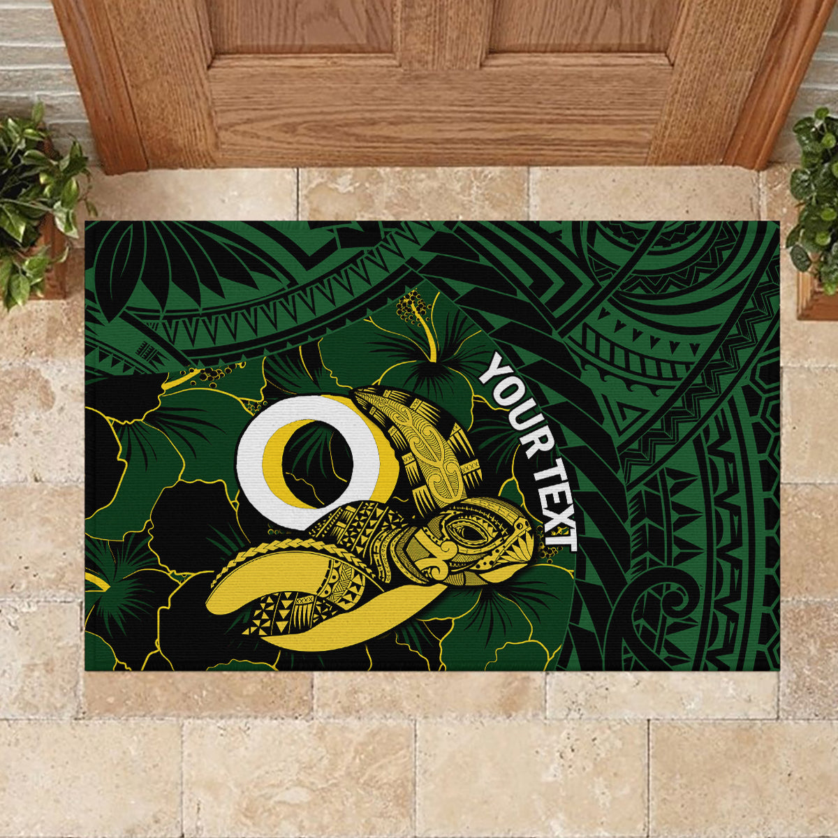 Personalised Solomon Islands Western Province Day Rubber Doormat Sea Turtle Mix Polynesian Hibiscus Pattern LT14 - Polynesian Pride