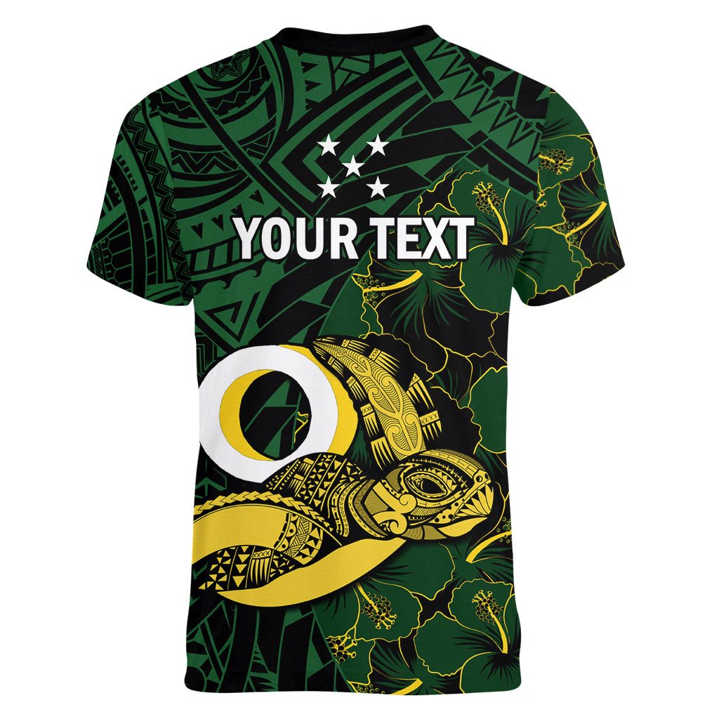 Personalised Solomon Islands Western Province Day Women V Neck T Shirt Sea Turtle Mix Polynesian Hibiscus Pattern LT14 - Polynesian Pride