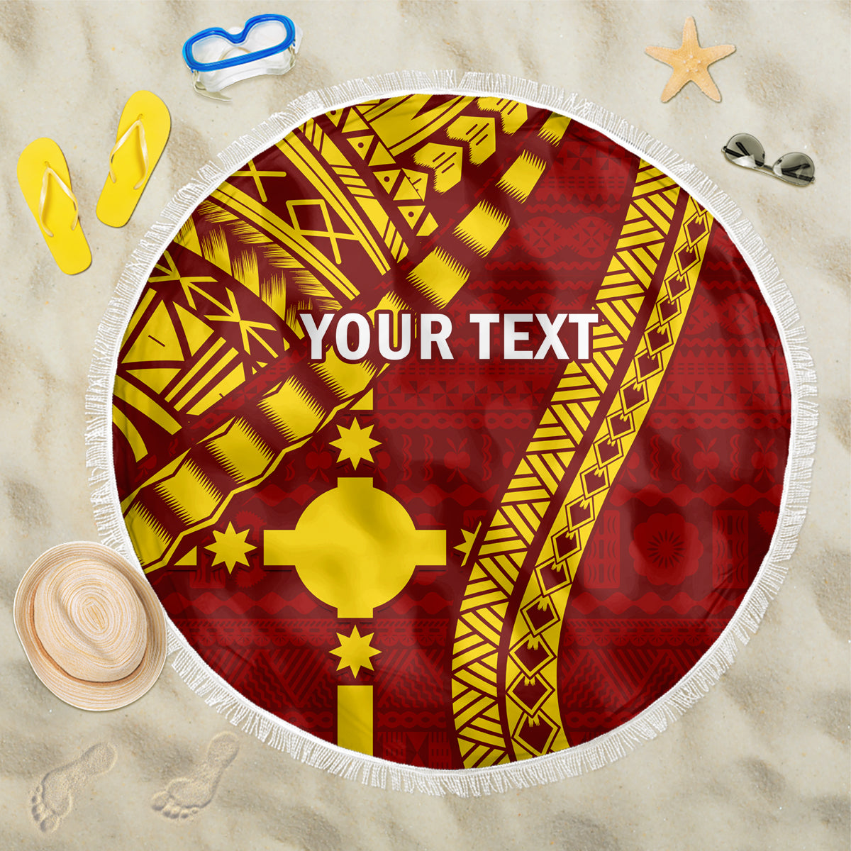 Personalised Fiji Rotuma Beach Blanket Fijian Tapa Pattern LT14 One Size 150cm Maroon - Polynesian Pride