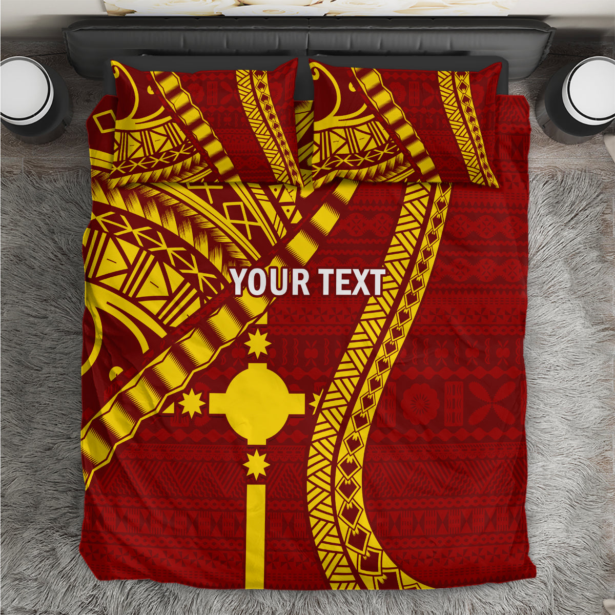 Personalised Fiji Rotuma Bedding Set Fijian Tapa Pattern LT14 Maroon - Polynesian Pride