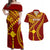Personalised Fiji Rotuma Couples Matching Off Shoulder Maxi Dress and Hawaiian Shirt Fijian Tapa Pattern LT14 Maroon - Polynesian Pride